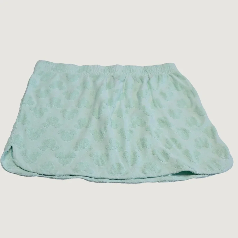 Disney Mickey Mouse Skirt Women M Mint Green Terry Cloth Embossed Mini Skirt